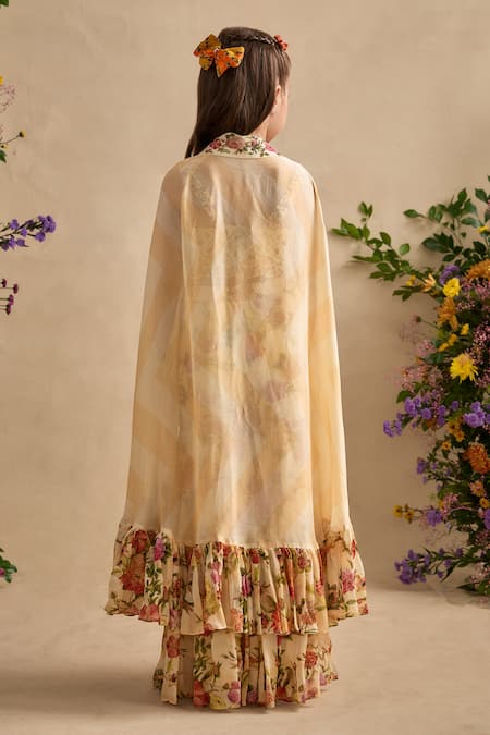 Kalista Naira Ruffled Cape & Printed Sharara Set 