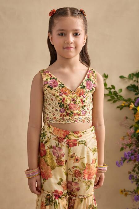 Shop_Kalista_Cream , Chinon, Naira Ruffled Cape And Printed Sharara Set _Online_at_Aza_Fashions