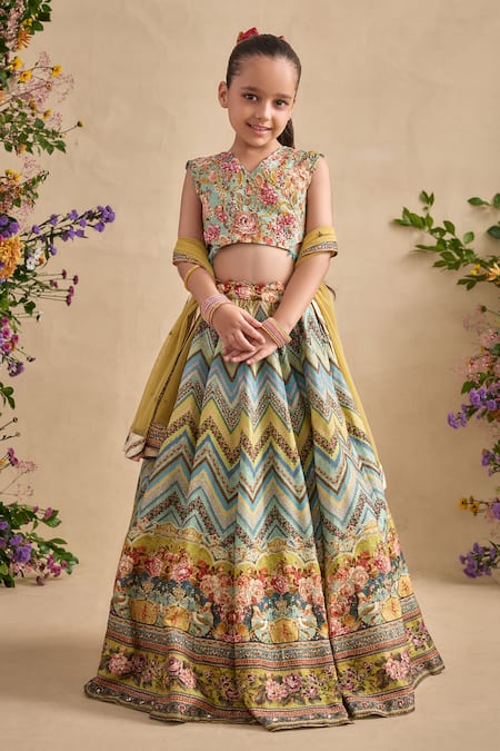 Kalista Pavika Floral & Chevron Print Lehenga Set 
