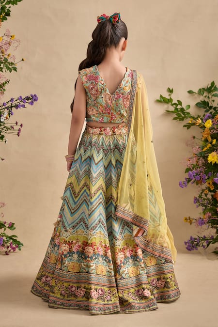 Kalista Pavika Floral & Chevron Print Lehenga Set 