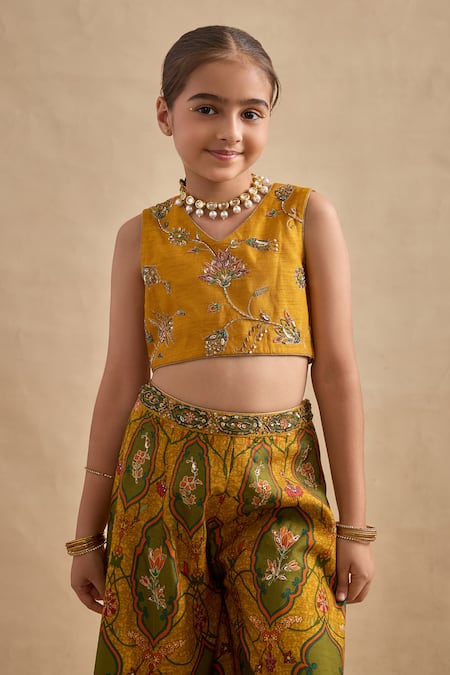 Kalista_Mustard Viscose, Silk Embroidery, Sequins Urja Blouse Sharara Set _Online_at_Aza_Fashions