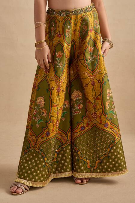 Kalista_Mustard Viscose, Silk Embroidery, Sequins Urja Blouse Sharara Set _at_Aza_Fashions
