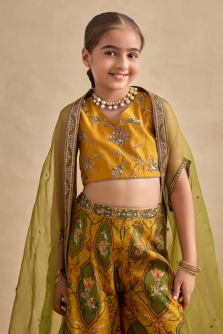 Buy_Kalista_Mustard Viscose, Silk Embroidery, Sequins Urja Blouse Sharara Set 