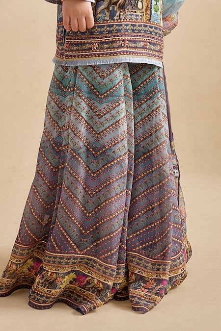 Kalista Blue Viscose Georgette Tassels, Pom-poms Falak Printed Kurta Set at Aza Fashions Kalista_Blue Viscose Georgette Tassels, Pom-poms Falak Printed Kurta Set _at_Aza_Fashions