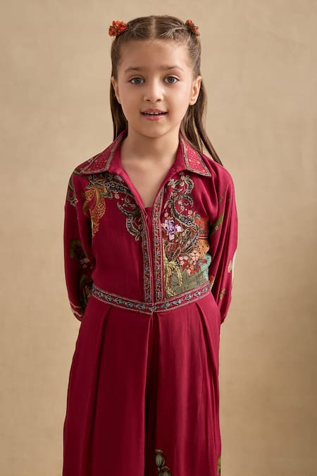 Buy Kalista Magenta Crepe Embroidery Seinna Printed Collared Jumpsuit Online at Aza Fashions Buy_Kalista_Magenta Crepe Embroidery Seinna Printed Collared Jumpsuit _Online_at_Aza_Fashions