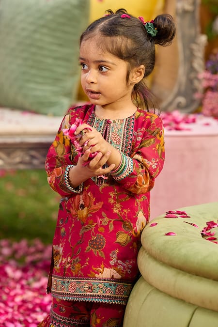 Kalista Red Viscose Georgette Seher Print Kurta With Gharara Online at Aza Fashions Kalista_Red Viscose Georgette Seher Print Kurta With Gharara _Online_at_Aza_Fashions