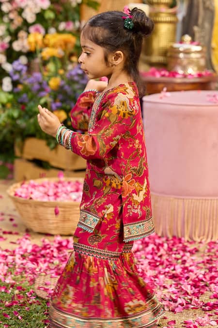 Kalista Red Viscose Georgette Seher Print Kurta With Gharara at Aza Fashions Kalista_Red Viscose Georgette Seher Print Kurta With Gharara _at_Aza_Fashions