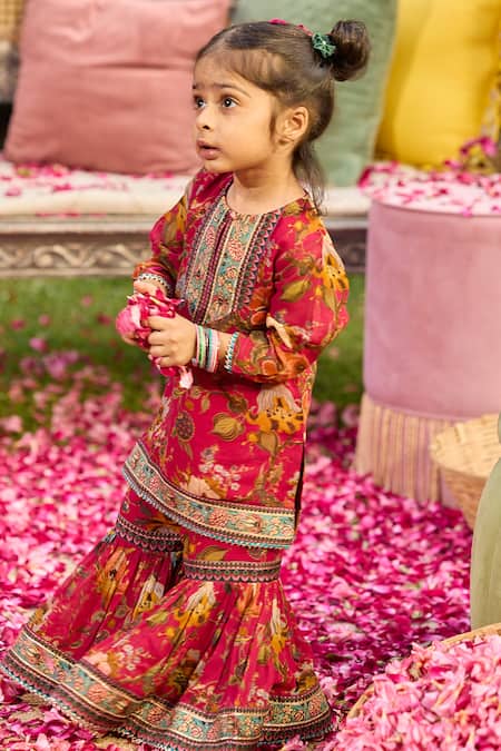 Buy Kalista Red Viscose Georgette Seher Print Kurta With Gharara Buy_Kalista_Red Viscose Georgette Seher Print Kurta With Gharara