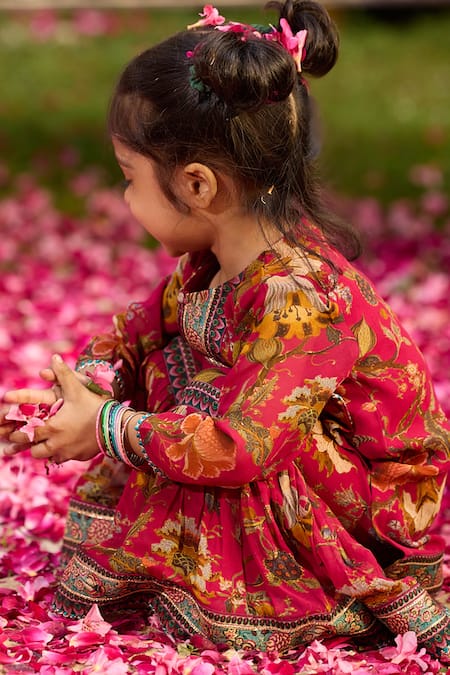 Shop Kalista Red Viscose Georgette Seher Print Kurta With Gharara Shop_Kalista_Red Viscose Georgette Seher Print Kurta With Gharara