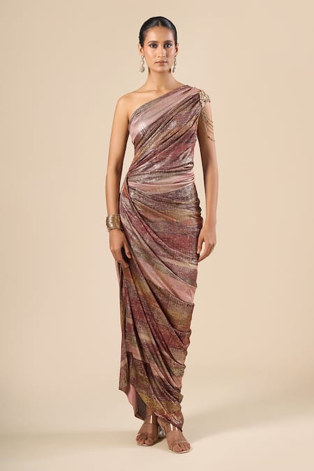 Tarun Tahiliani Metallic Draped Dress 