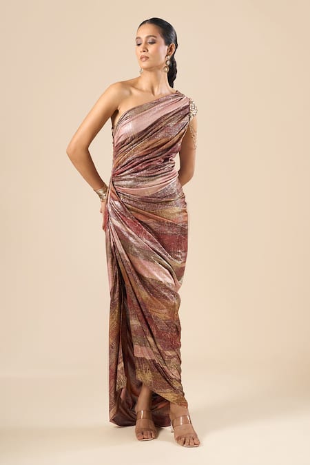 Tarun Tahiliani Metallic Draped Dress 