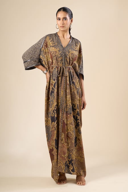 Tarun Tahiliani Paisley Floral Print Dress 