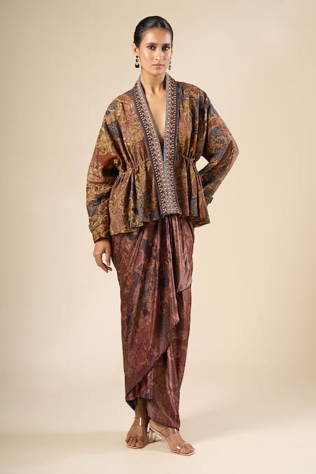 Tarun Tahiliani Printed Draped Skirt 