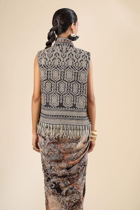 Tarun Tahiliani Geometric Embroidered Gilet 