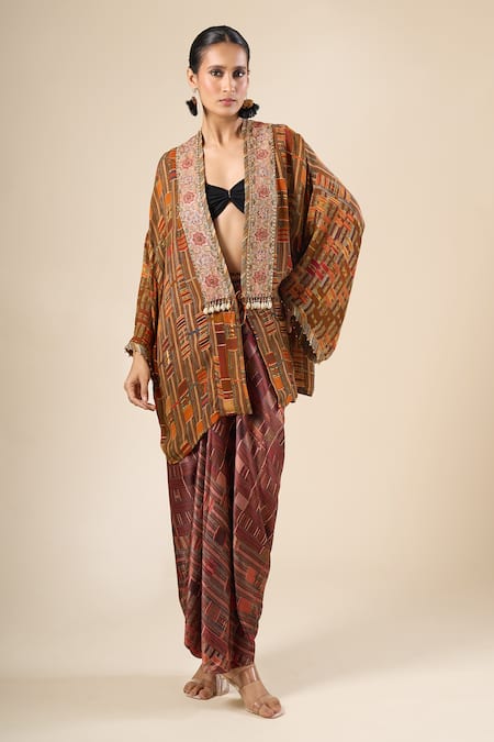 Tarun Tahiliani Geometric Print Long Jacket 