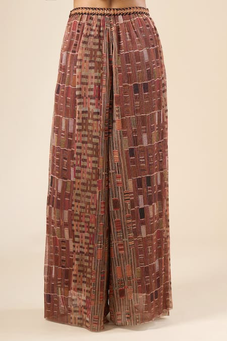 Shop_Tarun Tahiliani_Brown Geometric Print Palazzo _Online_at_Aza_Fashions
