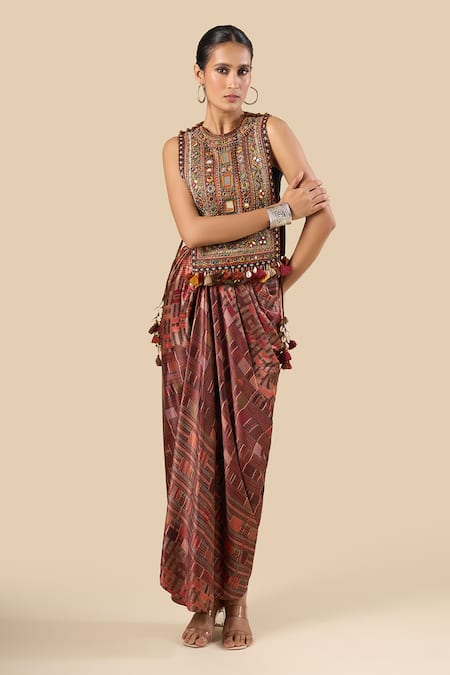 Tarun Tahiliani Printed Draped Skirt 
