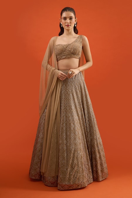Seema Gujral Embroidered Lehenga With Draped Blouse 
