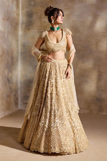 Nitika Gujral Gold Cutwork Lehenga Set 