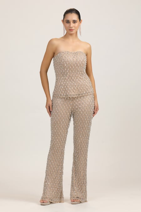 Bling Empire Crystal Mesh Strapless Top & Trouser Co-ord Set 