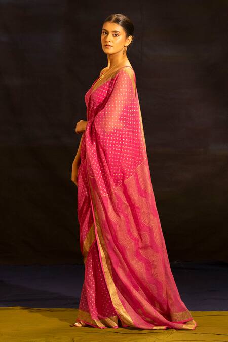 Shop_Banana Labs_Pink Kota Doria Metallic Thread Woven Saree _Online_at_Aza_Fashions