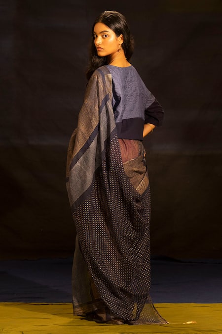 Banana Labs Color Block Pattern Saree With Blouse 