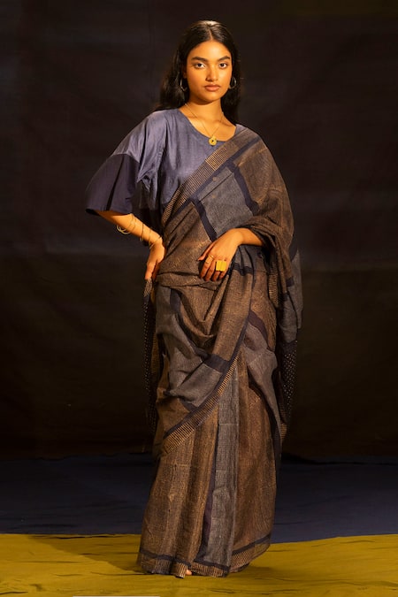 Banana Labs Color Block Pattern Saree With Blouse 