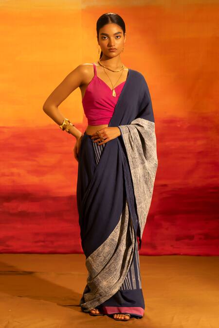 Buy_Banana Labs_Navy Cotton, Crinkle Saree 