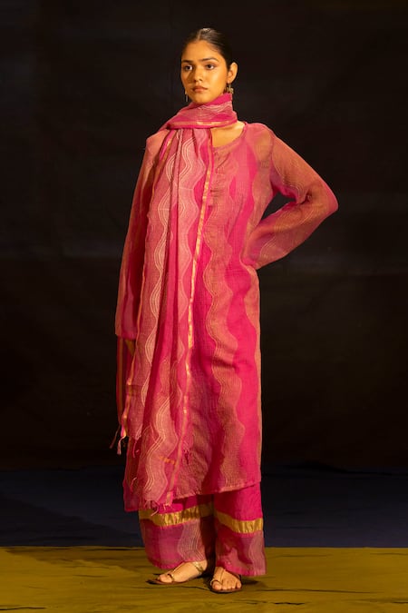 Banana Labs Woven Wave Pattern Kurta Palazzo Set 