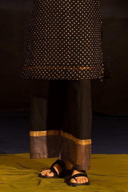 Buy_Banana Labs_Black Kota Doria, Cotton Foil Printing Embroidered Polka Dot Kurta And Palazzo Set _Online_at_Aza_Fashions