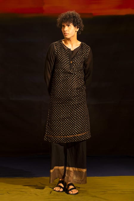 Banana Labs Embroidered Polka Dot Kurta & Palazzo Set 