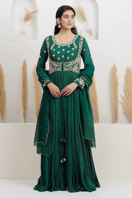 BAIDEHI Dabka Pearl Embroidered Anarkali Set 
