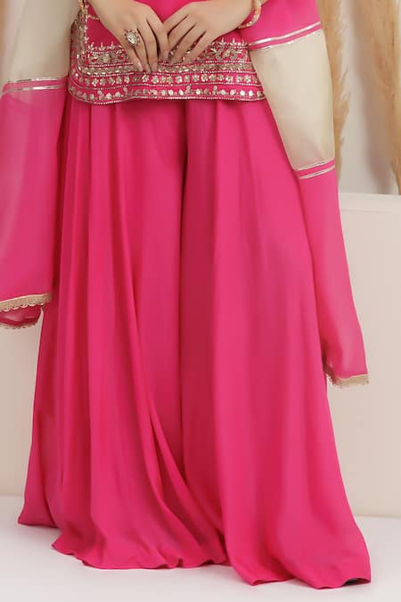 Shop_BAIDEHI_Fuchsia Satin, Silk, Georgette, Organza Sequins, Beads, Pearls, Kurta Set _Online_at_Aza_Fashions