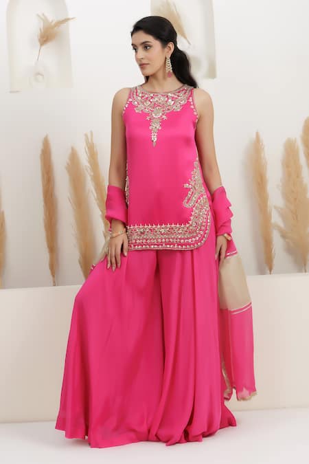 Buy_BAIDEHI_Fuchsia Satin, Silk, Georgette, Organza Sequins, Beads, Pearls, Kurta Set 