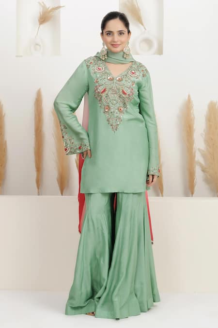 BAIDEHI Dabka & Zari Embroidered Kurta Sharara Set 
