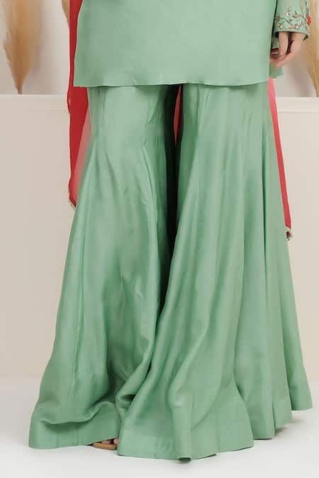 Buy_BAIDEHI_Mint Bemberg, Silk, Organza Sequins, Beads, Pearls, Dabka And Kurta Sharara Set _Online_at_Aza_Fashions