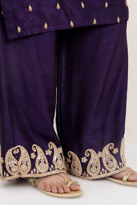 BAIDEHI_Purple Bemberg, Silk, Organza, Tissue Sequins, Pearls, Embroidery And Kurta Set _at_Aza_Fashions