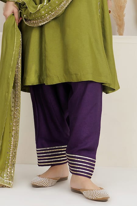 Shop_BAIDEHI_Green Silk, Bemberg, Organza Gota Patti, Sequins, Embroidered Kurta Salwar Set 