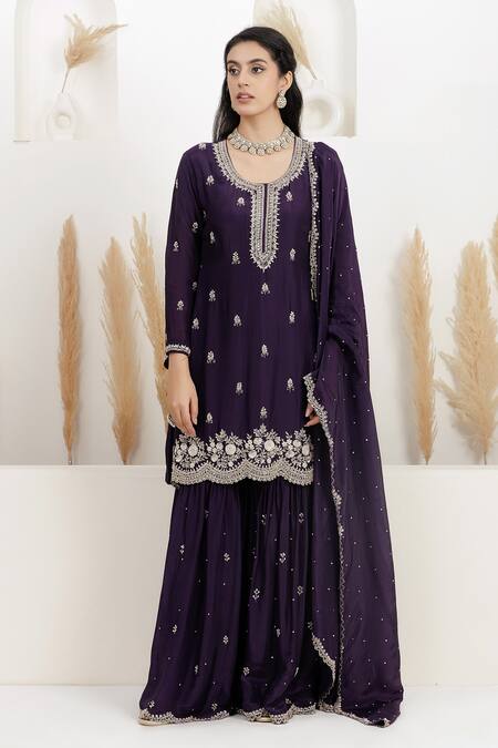 Buy BAIDEHI Purple Satin, Silk, Organza Beads, Sequins, Pearls, Embroidery And Kurta Set Online at Aza Fashions Buy_BAIDEHI_Purple Satin, Silk, Organza Beads, Sequins, Pearls, Embroidery And Kurta Set _Online_at_Aza_Fashions