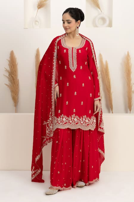 BAIDEHI Cutdana & Pearl Embroidered Kurta Sharara Set 