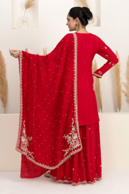 BAIDEHI Cutdana & Pearl Embroidered Kurta Sharara Set 