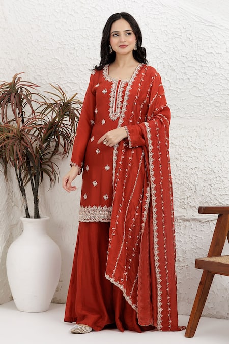 Buy BAIDEHI Orange Satin, Silk, Organza Embroidery, Beads, Pearls, Cutdana Kurta Set Buy_BAIDEHI_Orange Satin, Silk, Organza Embroidery, Beads, Pearls, Cutdana Kurta Set