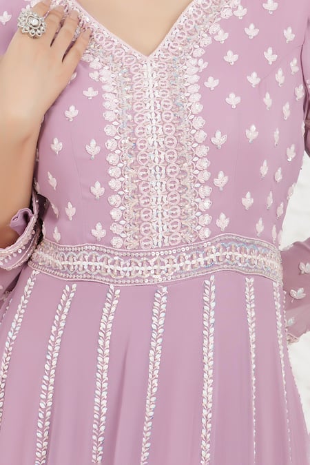 Buy BAIDEHI Purple Georgette Beads, Sequins, Pearls V-neck Embroidered Gown Buy_BAIDEHI_Purple Georgette Beads, Sequins, Pearls V-neck Embroidered Gown