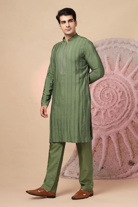 Buy_Soniya G_Olive Green Embroidery, Metallic Thread Floral Jacket Kurta Set _Online_at_Aza_Fashions