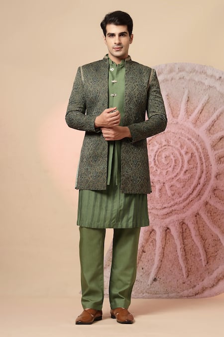 Soniya G Floral Embroidered Jacket Kurta Set 