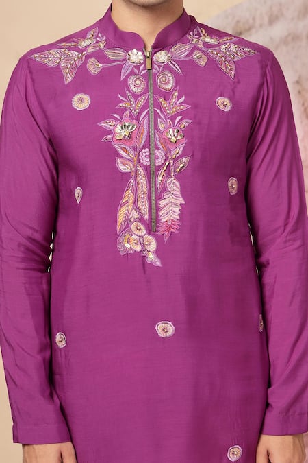Soniya G_Magenta Chanderi Silk Embroidery, Mirrors Kurta Set _Online_at_Aza_Fashions