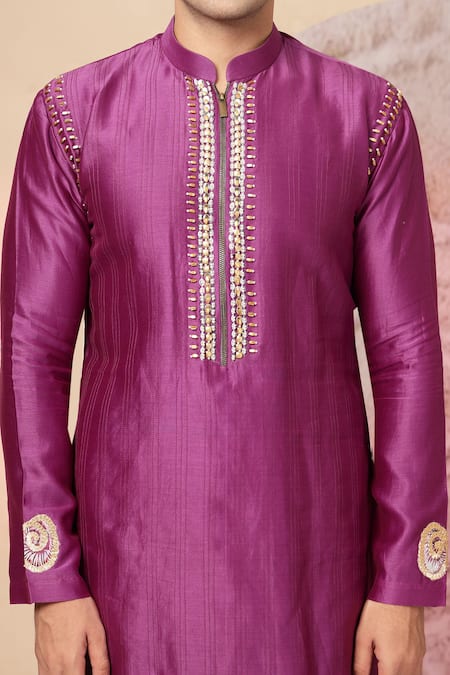 Buy_Soniya G_Purple Muslin Mirrors, Beads Straight Cut Kurta And Pant Set 