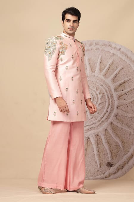 Shop_Soniya G_Pink Chanderi Silk Embroidery, Beads, Sequins Kurta Set _Online_at_Aza_Fashions