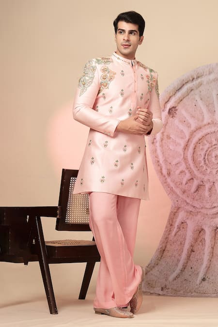Shop_Soniya G_Pink Chanderi Silk Embroidery, Beads, Sequins Kurta Set 
