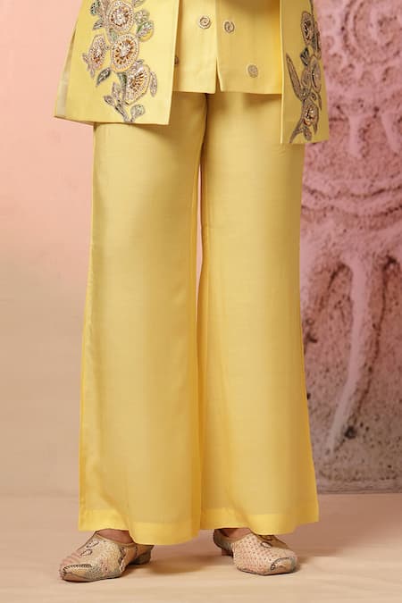Shop Soniya G Yellow Chanderi Silk Embroidery, Sequins Jacket And Kurta Set Online at Aza Fashions Shop_Soniya G_Yellow Chanderi Silk Embroidery, Sequins Jacket And Kurta Set _Online_at_Aza_Fashions